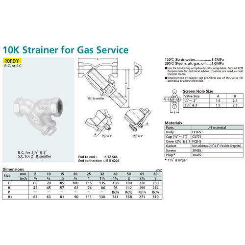 Y-Strainer Ductile Iron KITZ Fig. 10 FDY, 3" - 80mm , Drat / Screw