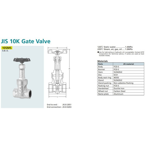 Gate Valve Ductile KITZ Fig. 10 SMS , 1 1/2" - 40mm , Drat / Screw