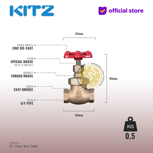 Globe Valve Soft Seat KITZ Fig. 125 G , 3/8"  - 10mm , Drat / Screw