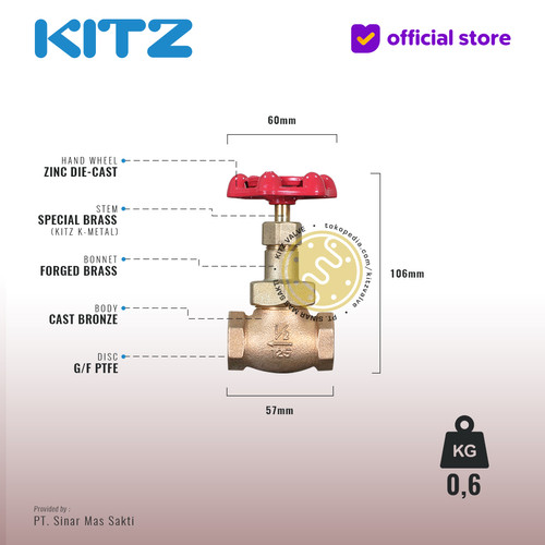 Globe Valve Soft Seat KITZ Fig. 125 G , 1/2"  - 15mm , Drat / Screw