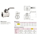 Mini Butterfly Valve SUS304 KITZ Fig. UV , 2" - 50A - 50mm , Drat / Screw
