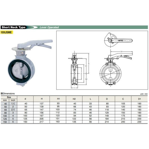 Butterfly Valve Alum KITZ Fig. 10XJSME , 2 1/2" - 65mm , LEVER - SHORT