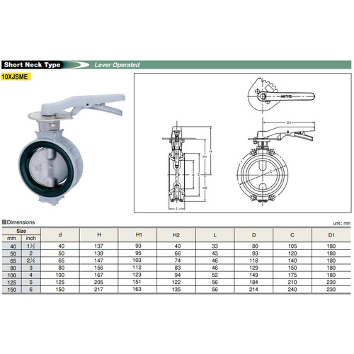 Butterfly Valve Alum , KITZ Fig. 10XJSME , 6" - 150mm , LEVER - SHORT