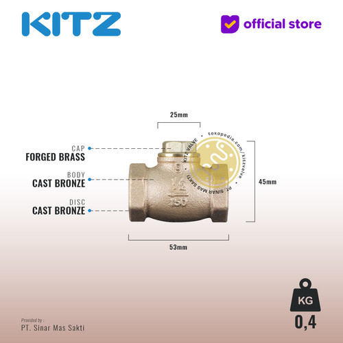 Lift Check Valve KITZ Fig. 150 F , 1/2" - 15A - 15mm , Drat / Screw