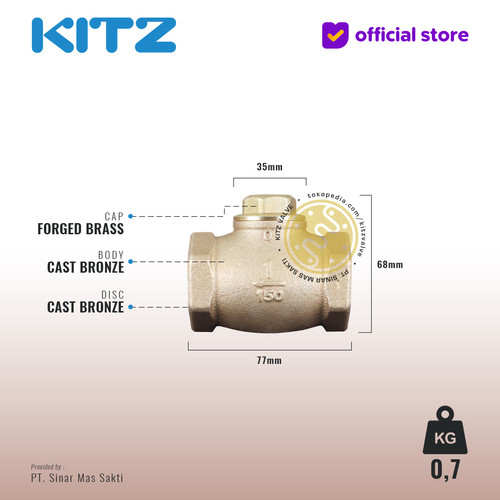 Lift Check Valve KITZ Fig. 150 F , 1" - 25A - 25mm , Drat / Screw