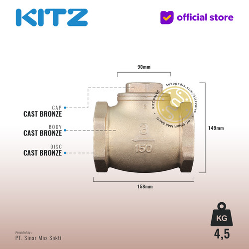 Lift Check Valve KITZ Fig. 150 F , 3" - 80A - 80mm , Drat / Screw
