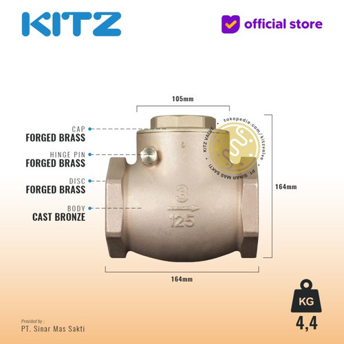 NPT Klep Tabok / Check Valve KITZ Fig. 125 AKR , 3" - 80mm , Drat Kasar