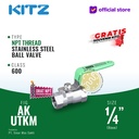 Ball Valve NPT SUS KITZ Fig. 600 AKUTKM , 1/4" - 8A - 8mm , Drat Kasar