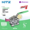 KITZ 3-Piece SUS Ball Valve Fig. 1000 AKU3TZM , 3/4" - 20mm, Drat Kasar NPT