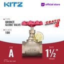 KITZ Bronze Globe Valve Fig. 100 A , 1 1/2" - 40mm , Drat / Screw