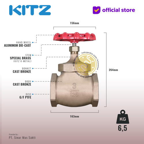 Globe Valve Soft Seat KITZ Fig. 125 G , 3" - 80A - 80mm , Drat / Screw