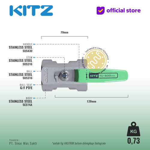 Ball Valve NPT SUS KITZ Fig. 600 AKUTKM , 1 1/4" - 32mm , Drat Kasar