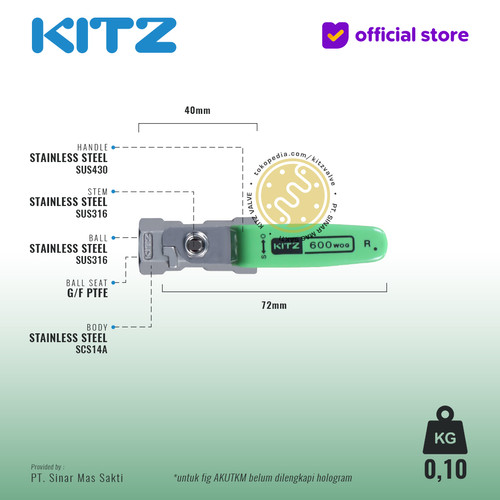 Ball Valve NPT SUS KITZ Fig. 600 AKUTKM , 1/4" - 8A - 8mm , Drat Kasar