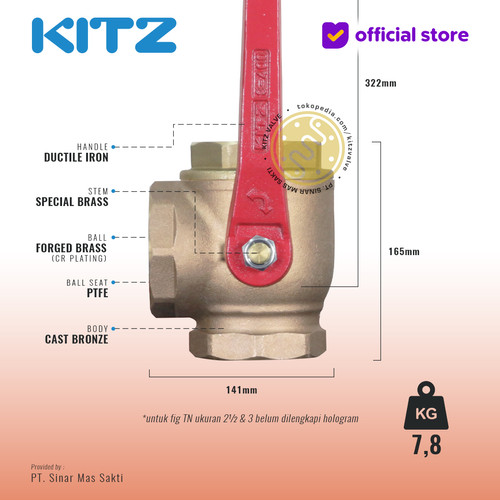 3-Way Ball Valve KITZ Fig. 400 TN , 3" - 80A - 80mm , Drat / Screw