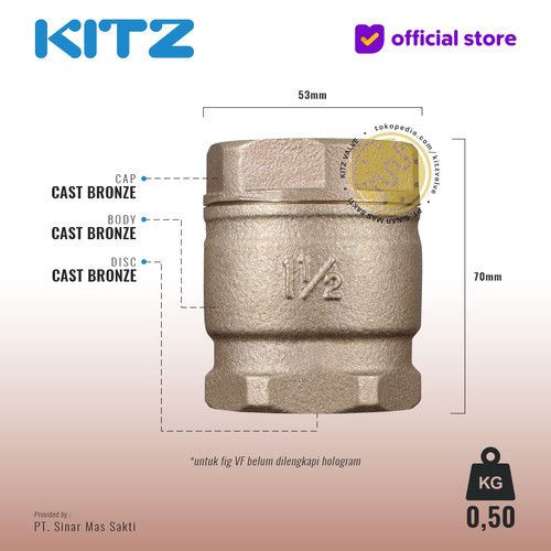 KITZ Tusen Klep Lift Check Valve Fig. 125 VF , 1 1/2" - 40mm , Drat