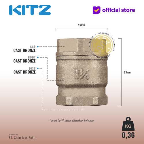 KITZ Tusen Klep Lift Check Valve Fig. 125 VF , 1 1/4" - 32mm , Drat