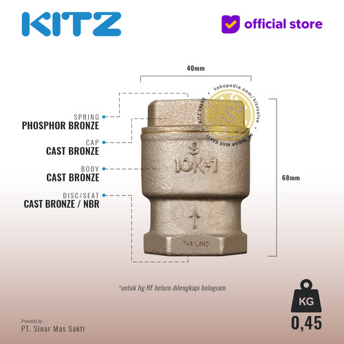 KITZ Tusen Klep Lift Check Valve w. Spring Fig. 150 RF , 1" - 25mm