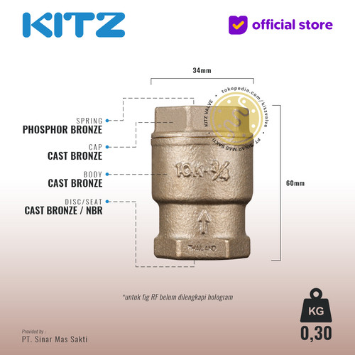 KITZ Tusen Klep Lift Check Valve w. Spring Fig. 150 RF , 3/4" - 20mm