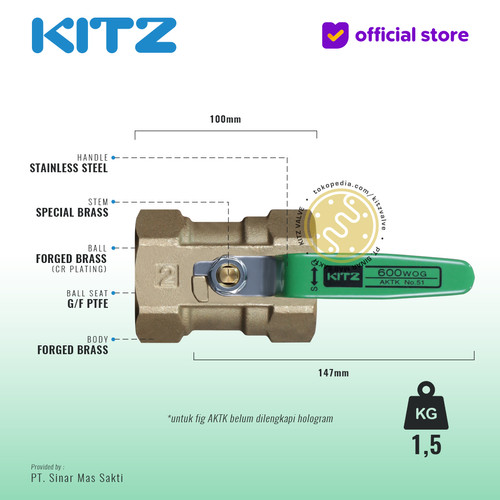 NPT Ball Valve KITZ Fig. 600 AKTK , 2" - 50A - 50mm , Drat Kasar