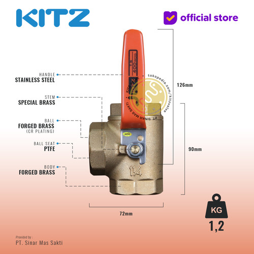 3-Way Ball Valve KITZ Fig. 400 TN , 1 1/4" - 32A - 32mm , Drat / Screw