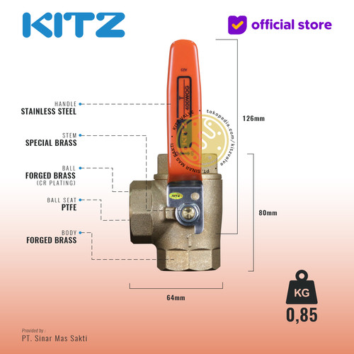 3-Way Ball Valve KITZ Fig. 400 TN , 1" - 25A - 25mm , Drat / Screw
