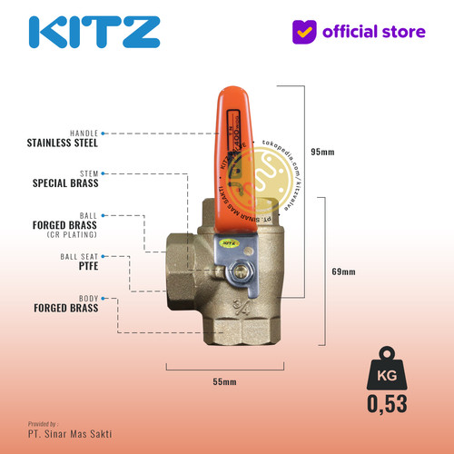 3-Way Ball Valve KITZ Fig. 400 TN , 3/4" - 20A - 20mm , Drat / Screw