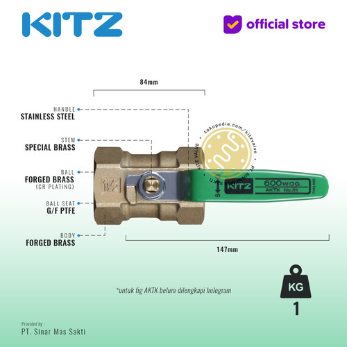 NPT Ball Valve KITZ Fig. 600 AKTK , 1 1/2" - 40mm , Drat Kasar