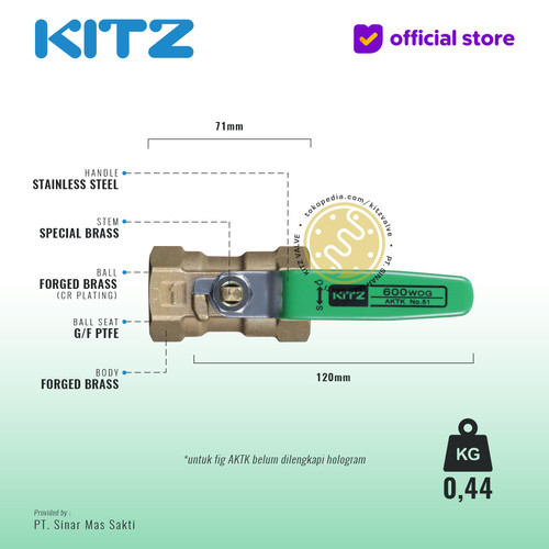 NPT Ball Valve KITZ Fig. 600 AKTK , 1" - 25A - 25mm , Drat Kasar