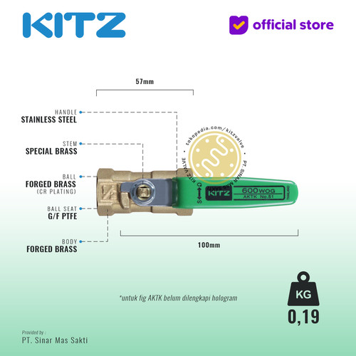 NPT Ball Valve KITZ Fig. 600 AKTK , 1/2" - 15A - 15mm , Drat Kasar