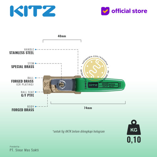 NPT Ball Valve KITZ Fig. 600 AKTK , 1/4" - 8A - 8mm , Drat Kasar