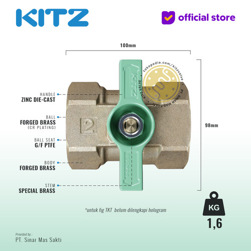KITZ Compact Ball Valve Fig. 600 TKT, 2" - 50A - 50mm , Drat Screw