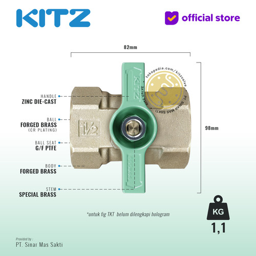 KITZ Compact Ball Valve Fig. 600 TKT, 1 1/2" - 40A - 40mm , Drat Screw