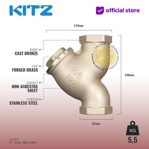 KITZ Bronze Y Strainer Fig. 150 Y, 2 1/2" - 65A - 65mm , Drat / Screw