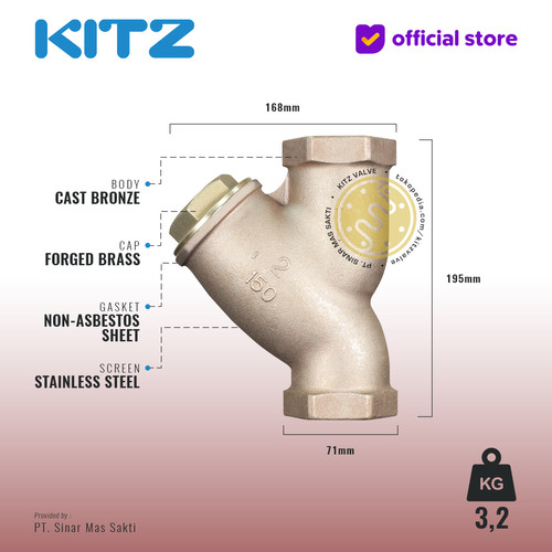 KITZ Bronze Y Strainer Fig. 150 Y, 2" - 50A - 50mm , Drat / Screw