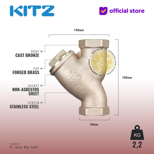 KITZ Bronze Y Strainer Fig. 150 Y, 1 1/2" - 40A - 40mm , Drat / Screw