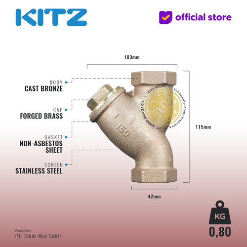KITZ Bronze Y Strainer Fig. 150 Y, 1" - 25A - 25mm , Drat / Screw