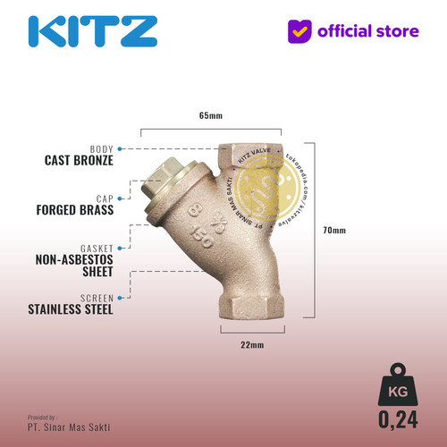 KITZ Bronze Y Strainer Fig. 150 Y, 3/8" - 10A - 10mm , Drat / Screw