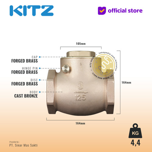 Klep Tabok / Check Valve KITZ Fig. 125 R, 3" - 80mm , Drat / Screw