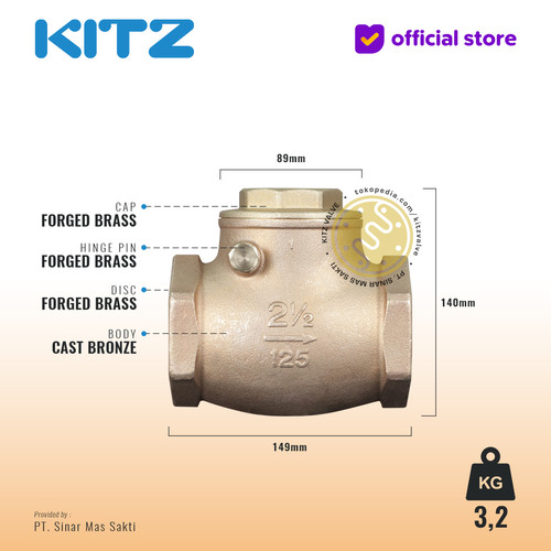 Klep Tabok / Check Valve KITZ Fig. 125 R, 2 1/2" - 65mm , Drat / Screw