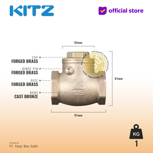 Klep Tabok / Check Valve KITZ Fig. 125 R, 1 1/4" - 32mm , Drat / Screw