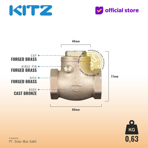 Klep Tabok / Check Valve KITZ Fig. 125 R, 1" -25mm , Drat / Screw