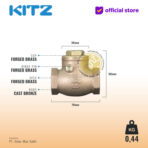 Klep Tabok / Check Valve KITZ Fig. 125 R, 3/4" - 20mm , Drat / Screw