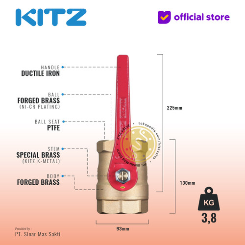 KITZ Brass Ball Valve Fig. 400 T , 2 1/2" - 65A - 65mm , Drat / Screw
