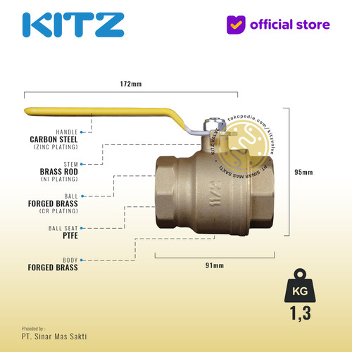 KITZ Full Port Ball Valve Fig. 600 SZA , 1 1/2" - 40mm , Drat Screw