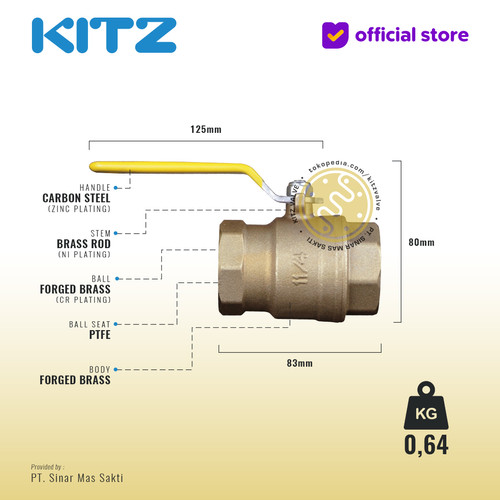 KITZ Full Port Ball Valve Fig. 600 SZA , 1 1/4" - 32mm , Drat Screw
