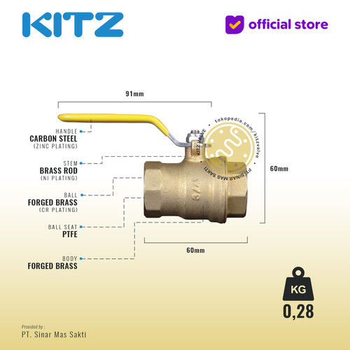 KITZ Full Port Ball Valve Fig. 600 SZA , 3/4" - 20mm , Drat Screw
