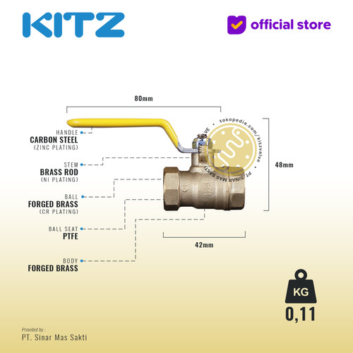 KITZ Full Port Ball Valve Fig. 600 SZA , 1/4" - 8A - 8mm , Drat Screw