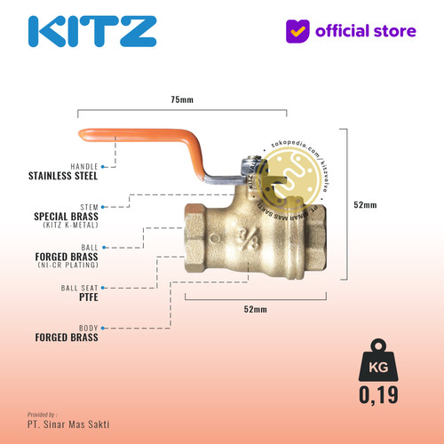 KITZ Brass Ball Valve Fig. 400 T , 3/8" - 10A - 10mm , Drat / Screw