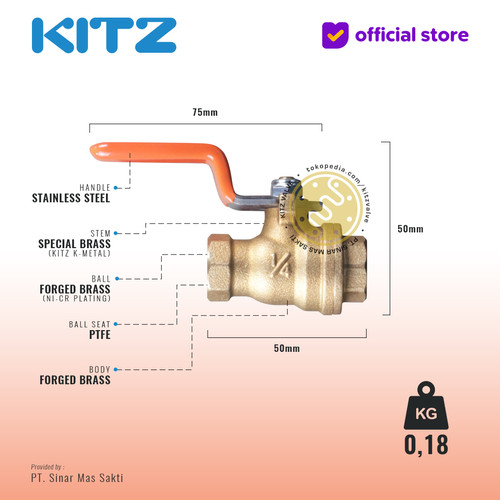 KITZ Brass Ball Valve Fig. 400 T , 1/4" - 8A - 8mm , Drat / Screw