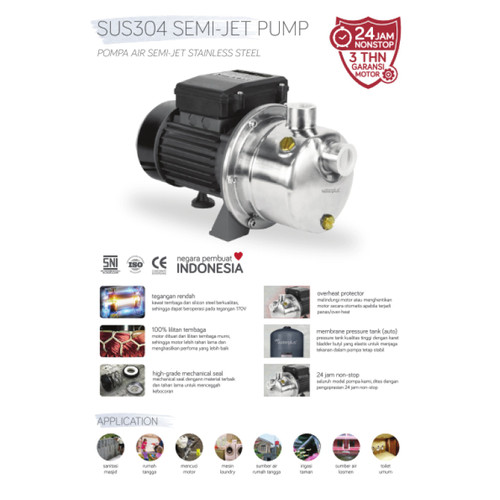 Pompa Semi Jet Stainles Waterplus SJ 80 S